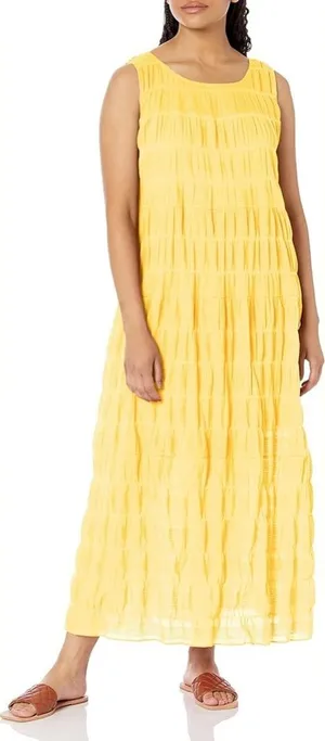 Max Studio cotton sleeveless tiered maxi dress in butter‎ yellow size small thumbnail 1