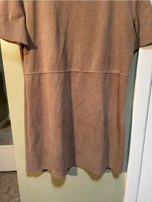 Zara Women's Size Large Short Sleeve Shift Dress Tan Brown Sweatshirt Crewneck thumbnail 9