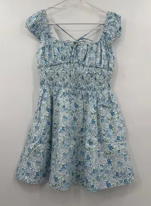 By Anthropologie cotton smocked mini dress blue floral thumbnail 1
