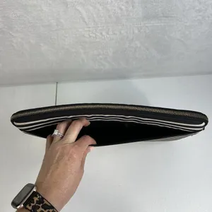 Kate Spade 13" Laptop Sleeve Black Cream Striped Nylon Zippered Case Padded Bag thumbnail 7