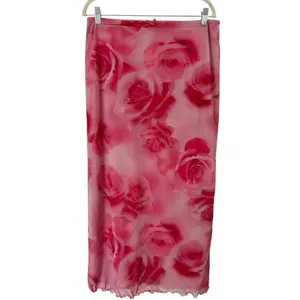NWT Urban Outfitters UO Wave Maxi Mesh Skirt Pink Floral Size Large thumbnail 5