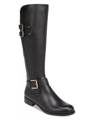 Naturalizer Black Leather Knee High Buckle Boot Size 8.5W Wide Calf thumbnail 2