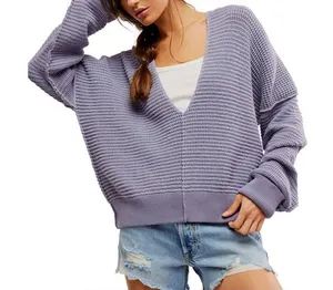 Free People Into You Purple Knit Pullover Oversized Sweater Women’s Size Medium thumbnail 1