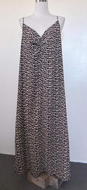 H&M Black and Cream Printed Spaghetti Strap Maxi Dress thumbnail 1