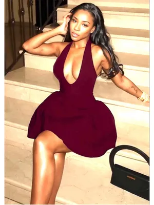 NEW Bubble Mini Dress Halter Deep V Neck Backless Sexy Club S thumbnail 5