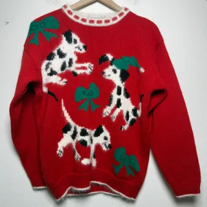 VTG 80s Karen Scott Women Angora Sweater S Red Dalmatian Dog Holiday Christmas thumbnail 1