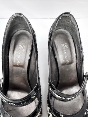 CARISMA black/white houndstooth fabric & leather Mary Janes, Italy, size 8.5 thumbnail 9