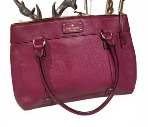 Kate Spade Large Plum Burgundy Leather Nicola Chester Satchel Handbag Purse thumbnail 1