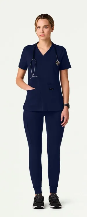 Jaanuu Princess‎ Seams V-Neck Scrub Top Cesi Slim Leg Navy Blue READ Women XL/LT thumbnail 1