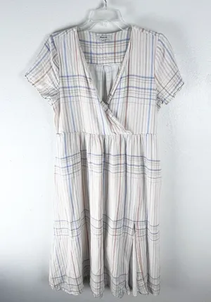 MADEWELL Clara Linen Blend Plaid Short Sleeves Pockets Dress Size Medium Boho thumbnail 1