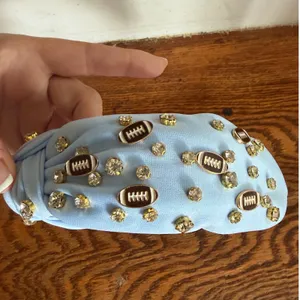 Shiraleah Anthro Blue Rhinestone Football Knotted Headband Game Day Hair Band thumbnail 2