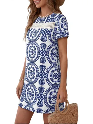 NEW Classic Hollow Out Short Sleeve Lightweight Mini Dress S thumbnail 6