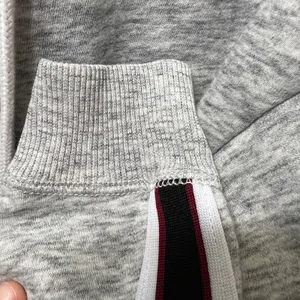 Hollister Crop Hoodie‎ Sweatshirt Striped Sleeve Raw Hem Gray Medium thumbnail 6