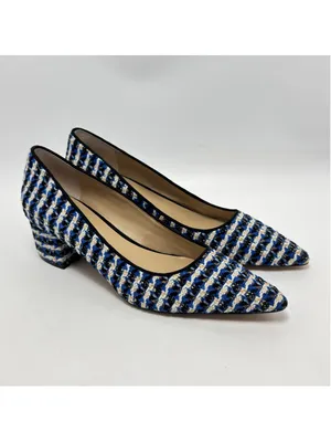 Ann Taylor Tweed Block Heel Pointed Toe Houndstooth Pumps Blue Black Size 8M thumbnail 12
