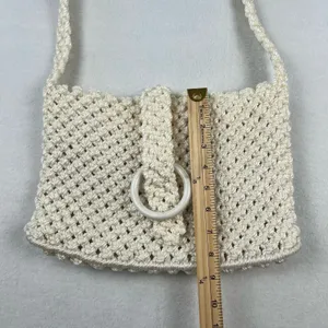 Macrame Shoulder Bag Women Medium‎ Cream Excellent Boho Ring Closure thumbnail 4