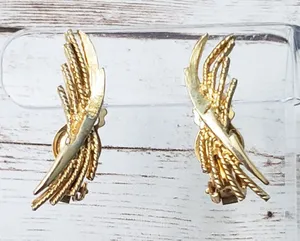 Vintage Clip On Earrings Gold Tone Statement Earrings 1.5" thumbnail 1