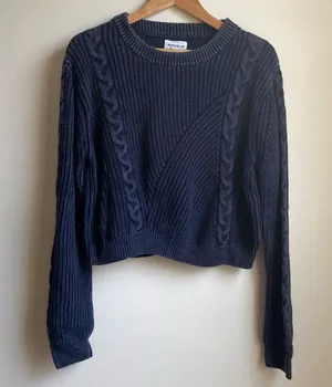 For The Republic Cotton Crewneck Sweater (Sz XL) Blue Distressed Cable Knit thumbnail 1