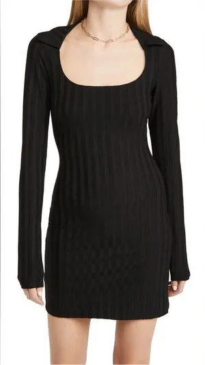 Reformation Vittoria Ribbed Long Sleeve Knit Dress black size Large thumbnail 1