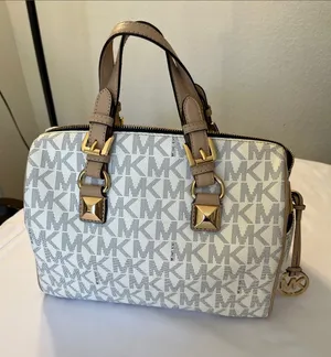 Michael Kors White & Beige Logo Satchel with Gold Hardware thumbnail 1