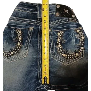 Miss Me Y2K style pearl and rhinestone studded midrise bootcut jeans size 28 thumbnail 8