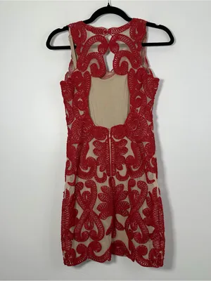 NBD Red Nude Embroidered Lace Mini Dress XS Open Back thumbnail 4