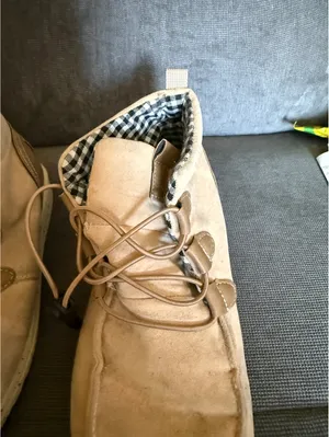 Tan Suede Lace-Up Casual Boots with Checkered Interior thumbnail 2
