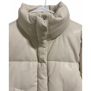 Abercrombie & Fitch Mini Puffer Vegan Leather Jacket Cream Women's Size‎ Small thumbnail 3