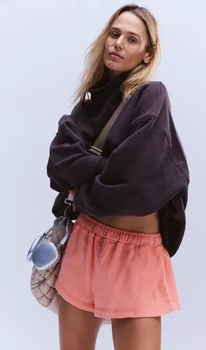 FREE PEOPLE Movement High Press High Rise Cotton Shorts in Peach X-Small NWT thumbnail 1