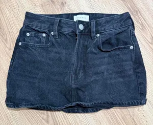 PacSun‎ Black Denim Mini Skirt High Waisted Cotton Size 24 Short Edgy Casual thumbnail 1