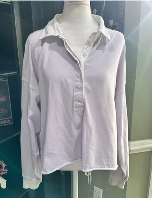 Aerie Lavender Long Sleeve Collared Top – Size L thumbnail 1