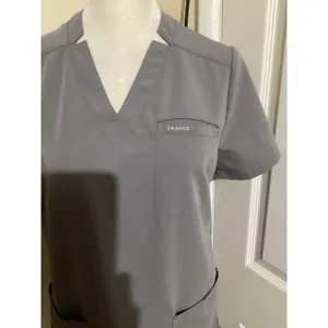Jaanuu Women Gray V-Neck Scrub Top Short Sleeve Size S Style LN 157 thumbnail 2