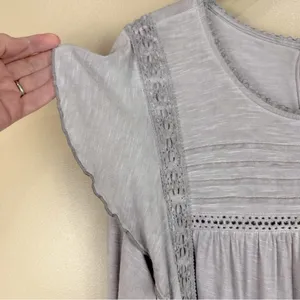 Knox Rose Light Gray Womens Lace Trim Ruffle Sleeve Blouse XXL Boho Feminine thumbnail 3