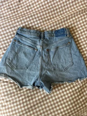 light-wash Abercrombie & Fitch high-rise relaxed cutoff denim shorts thumbnail 3