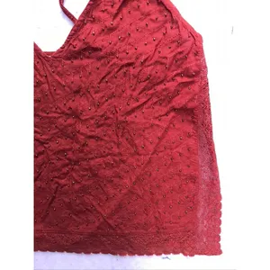 Free People Scarlette Cami Top Women XS Red Beaded Lace Trim Boho Tank thumbnail 5