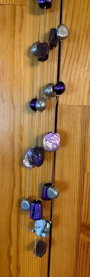 long bohemian necklace purple and silver beads along multiple strands (7871) thumbnail 1