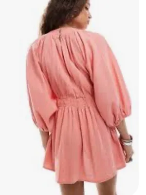 Free People Balloon Sleeve Mini Dress Small Coral EUC! thumbnail 2