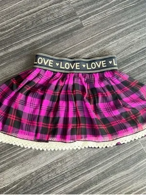 Jessica Simpson Purple and Black Plaid Mini Skirt with Lace Trim thumbnail 3