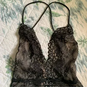 Victoria’s Secret Black Lace Teddy Cross Back Deep V S thumbnail 4