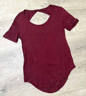 •So• Burgundy Cut Out Relaxed Tee Shirt thumbnail 1