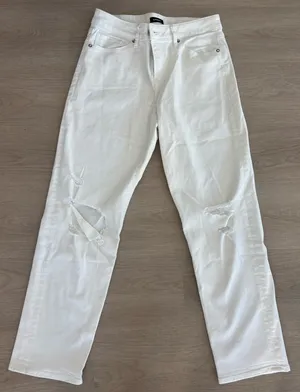 Express White Boyfriend Ripped Jeans thumbnail 1