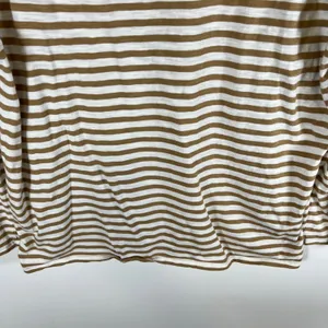 J. Jill Striped Cotton Long Sleeve Tee Brown White Boat‎ Neck Petite Medium thumbnail 3