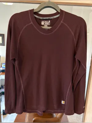 Carhartt Women Force Midweight Waffle Base Layer Shirt Size LARGE Maroon thumbnail 1
