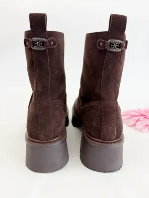 Sam Edelman Cooper Lug Sole Bootie Ankle Boots Chocolate Brown Suede Leather Zip thumbnail 6