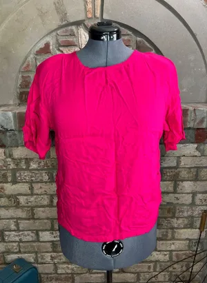 Blouse short sleeve hot pink shoulder pads thumbnail 1