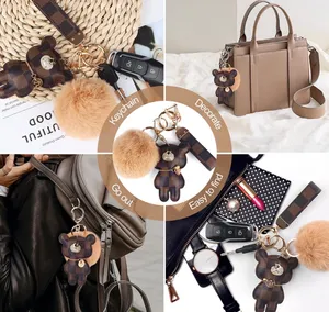 Leather Bear Monogram Keychain Keyfob Brown thumbnail 3