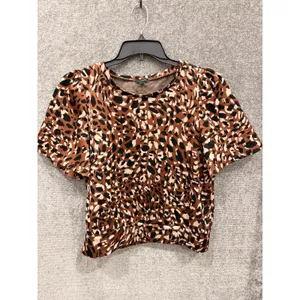Ann Taylor Factory Women Top L Brown Leopard Puff Sleeve Knit Animal Print thumbnail 3