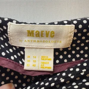 Maeve Anthropologie Polka Dot Wide Leg Pants Black White High Rise‎ Size 10 thumbnail 2
