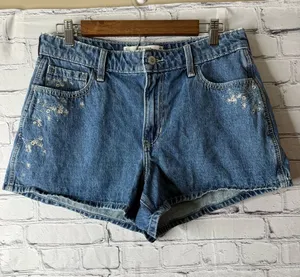 Hollister Blue Denim Women's Embroidered Shorts size 10 thumbnail 1