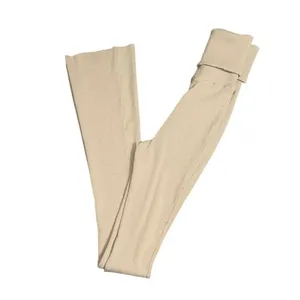Zara Beige Fold over Ribbed Flared Stretchy Cotton Blend Leggings(Size Small) thumbnail 2