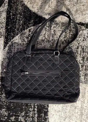 Vera Bradley black diagonal zippered stitch black briefcase/overnight bag with removable laptop sleeve. Bag..15.5" x 11" x 3".. laptop sleeve with velcro closure tab. 14.5" x 10.5" x 2" thumbnail 1
